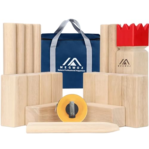 MEGWOZ Kubb Yard Game Set Standard Size Wooden Throwing Toss Game Viking Chess Outdoor Lawn Games for Adults Family with Carry Case Measuring Tape New Zealand Pine