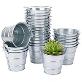 IHDYPPEW 25 Pack 3 Inch Small Galvanized Metal Buckets with Handles, Mini Tin Pails for Party...