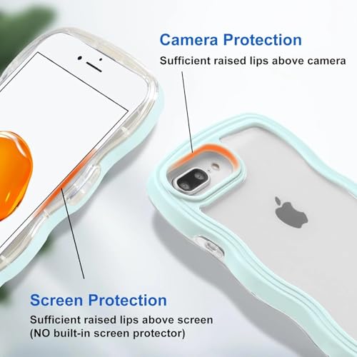 Image of GoldKart iPhone 7 Plus / 8 Plus Case Wavy Edge Clear Back Design, Anti-Slip Grip Cute Wave Curly Frame Shape Shockproof Soft TPU & Hard PC Bumper Protective Phone Case Cover for Women Girls Blue