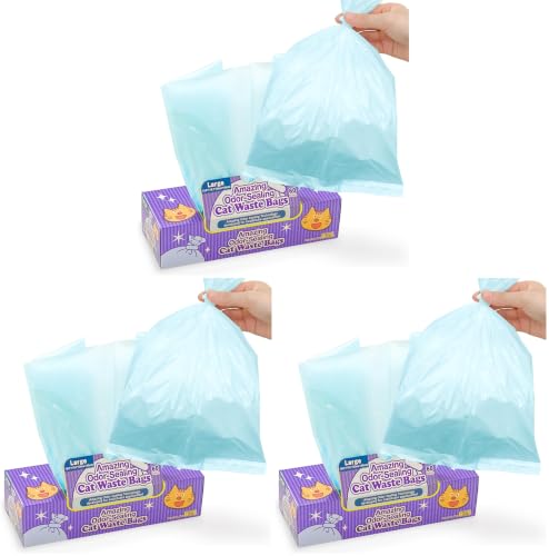 Image of BOS Amazing Odor Sealing Cat Waste Disposal Bags - Durable, Unscented [Size: L, Color: light blue] (60 Count, Pack of 3) (60 Bags) ★NOT a litter box liner