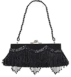 Retro Perlen Vintage Henkeltasche Schwarz Rockabilly