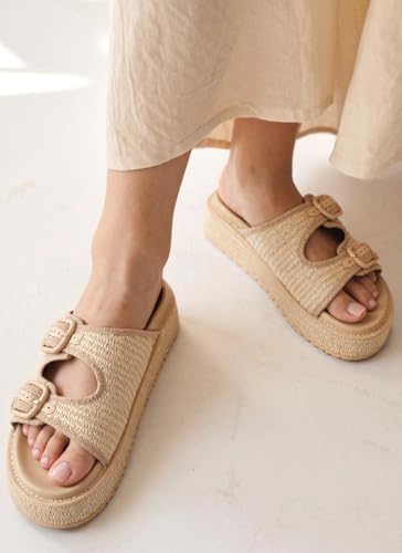 KaroNairy Platform Sandals for Women Raffia Espadrille Wedges Summer Beach Sandals Woven Straw Crochet Sandal Adjustable Double Buckle Strap Rattan Flats2