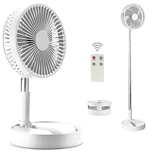 Clwhj Portable Fan Rechargeable, Stand & Table Fan Folding Telescopic & Adjustable Height With 4 Speeds Quiet For Office Home Outdoor Camping With Remote(White) #TOP5