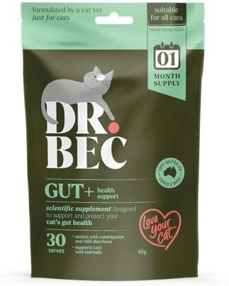 Dr. Bec Gut+ Cat Digestive Supplement with Prebiotics and Probiotics ... - Probiotic Cat Collars For Hairballs