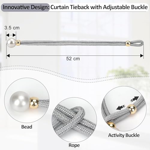 Image of INOVERA (LABEL) 4 Pieces Curtain Holders Tieback - Adjustable Window Curtains Tie Rope - Drapery Holdbacks Band for Office Home Decorative Accessories (Grey)