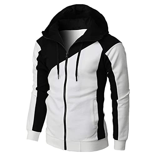 Pull à capuche casual homme blanc M manteau chaud manches sport mode automne hiver