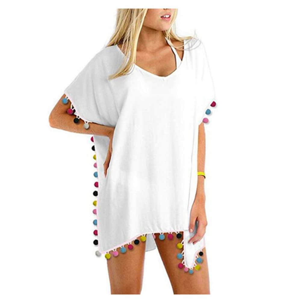Justay Comf Playa Pareos Ropa Mujer de Playa de Cuello Bikini Verano Cover Up Traje de Baño Camisolas para Chiffon Beach Bikini Borlas de Verano Negro