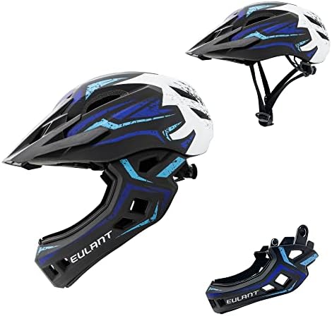 ONTYZZ Kids Bicycle Helmet Kids Adjustable Safety Full Face Helmet Lightweight Toddler Mountain Full Bike Helmet for Skating Cycling Scooter for Youth Child Boys Girls Ages Blue and White/M