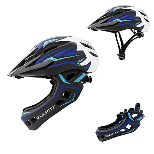 Ontyzz Kids Bicycle Helmet Kids Adjustable Safety Full Face Helmet Lightweight Toddler Mountain Full Bike Helmet For Skating Cycling Scooter For Youth Child Boys Girls Ages Blue And White/M #TOP12