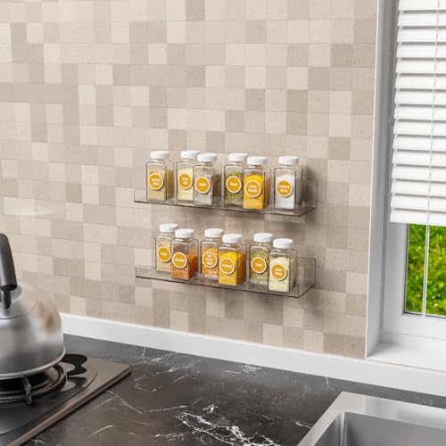 Image of Yieach Acrylic Shelves for Wall Storage No Drilling Self Adhesive Shelves Transparent Stick On Bathroom Wall Shelf Organizer Floating Plastic Shelves for Perfume Funko Lego