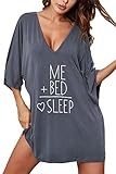 Ekouaer Camisón con cuello en V para novio, ropa de dormir suelta para mujer - Gris - Large
