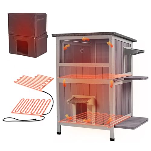 Heated Cat House Outdoor Cat House Insulated Freal Cat Shelter with Heated Pad- Large Outside Insulated Cat Condo for Winter