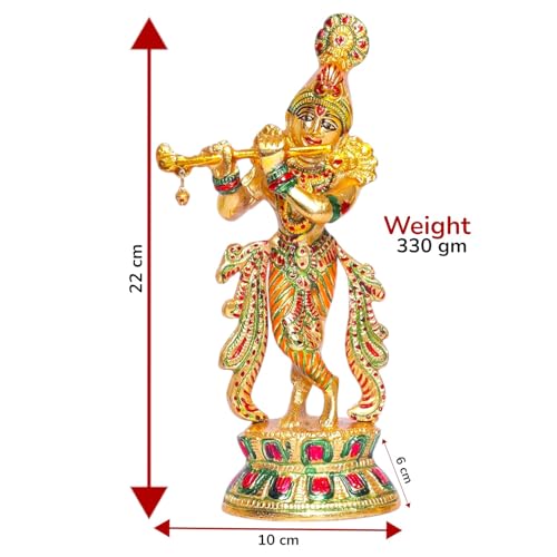 Image of KridayKraft Lord Krishna Metal Statue,Krishna Idol Murti Playing Flute for Temple Pooja,Decor Your Home,Office & Showpiece Figurines Gift Article,Religious Idol...
