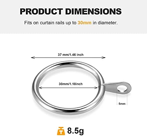 24 Pack Metal Curtain Rings, 30mm Internal Diameter Eyelets For Curtain Poles And Rods, Drapery, and Shower Hanging, Silver
