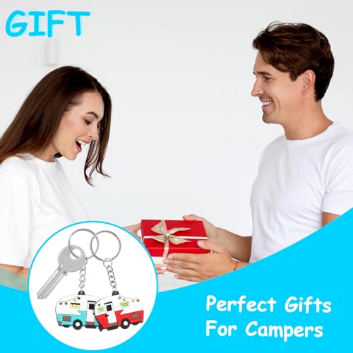 Image of Thinp 2 Pieces Camper Keychain, RV Camper Keyring Accessories for Travel Trailers Enameled Metal Retro Camping Car Keychain