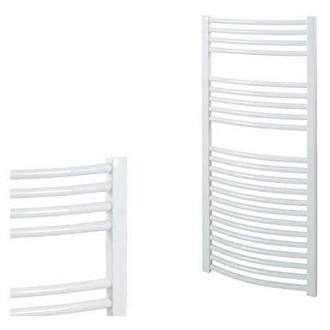 Bray Curved Heated Towel Rail/Warmer/Radiator, White - Central Heating. Round Tube, 25mm Bars, High Output. For Bathroom, Kitchen, 1200 x 600 Cover