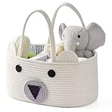 Heidouse Windel Caddy Organizer, niedlicher Bärenbabykorb mit Griff und Fächern, gefüllter Tierhalter, Baumwollseil -Lagerkorb für Home Nursery