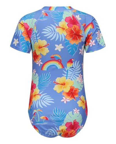 Image of Girls One Piece Swimsuits Short Sleeve Rash Guard for Girl Hawaiian Bathing Suit with Sun Protection Beachwear