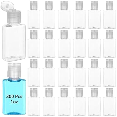 Lnrueg 300 Pcs 1 oz Travel Bottles - Hand Sanitizer Bottle Mini Clear Bottles with Flip Caps, Portable Empty Refillable Containers for Shower Gel, Face Creams, Body Lotions,Clear