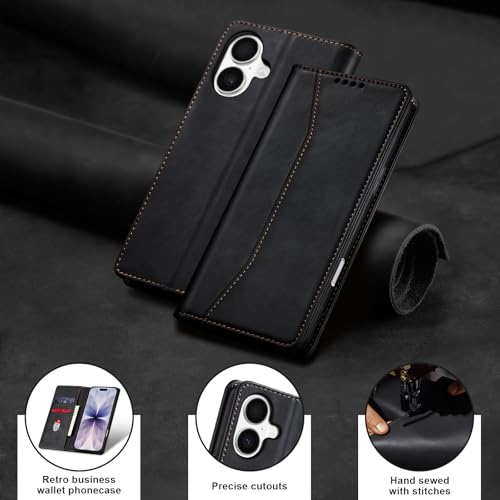 Image of Jasonyu Flip Wallet Case for iPhone 17,Leather Magnetic Folio Cover with Card Holder,Kickstand - TPU Shockproof Durable Protective Phone Case,Black