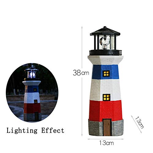 Solar Garden Lighthouse Statues With Rotating Lamp Outdoor Decor Crafts Ornaments Lights Garden Patio Lawn Sculptures A 13X13X38Cm(5X5X15Inch) Gift #TOP1