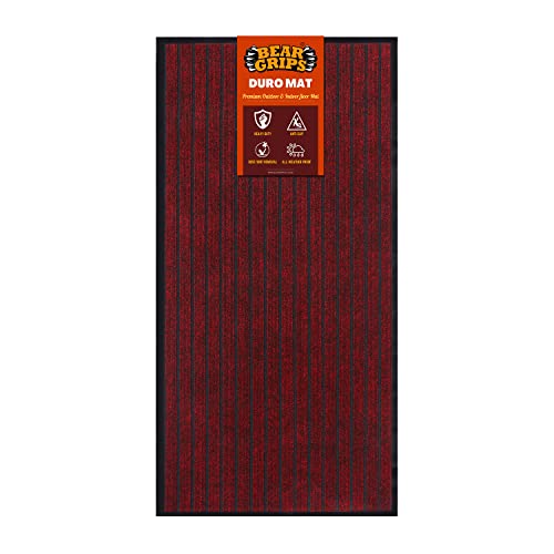 Image of BEAR GRIPS Duro 7 Striped Double-Colored Door, Home and Office mat Anti-Slip PVC Backing for dust Removal, wear-Resistant Main Door, and Kitchen Rug, 6mm Thick, Color : Red & Black, Size 40 X 60 cm