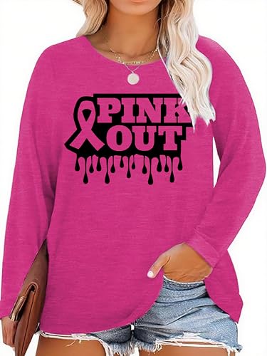 YALUCOR Women Plus Size Breast Cancer Shirt Breast Cancer Awareness Tee We Fight Together Tshirt Pink Ribbon Long Sleeve Tops