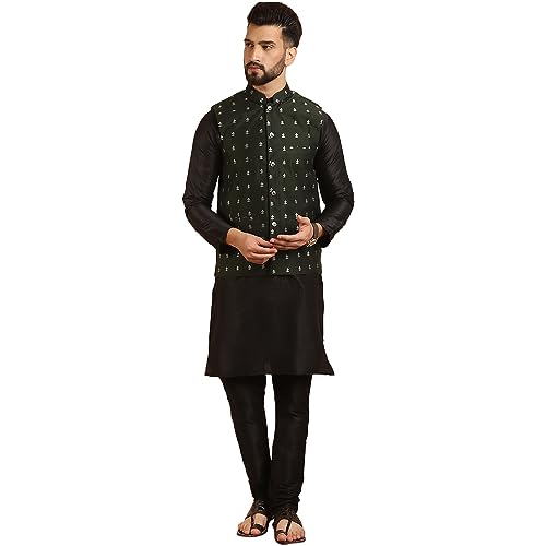 Image of SOJANYA (Since 1958 Men's Silk Blend Kurta Pyjama & Nehru Jacket Combo