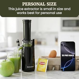 Elite Gourmet EJX600 Mini Compact Small Space-Saving Masticating Slow Juicer Cold Press Juice Extractor, Nutrient and Vitamin Dense, BPA-Free Tritan, Easy to Clean, 16 oz Juice Cup, Charcoal Grey