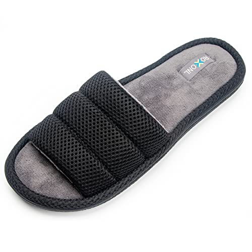 Roxoni Unisex Slippers For Men – Plush Slippers For Men Open Toe House Slippers For Superior Comfort – Cozy Soft & Durable Design – Versatile & Colorful Slides Sandals Black #TOP16