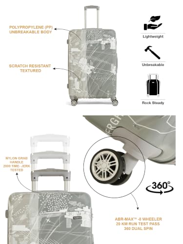 Image of Teakwood Premium Polypropylene Hard Case Printed Trolley Bag, Lightweight Unbreakable Luggage, 360 Dual Spinner Wheels, Side Combination Lock, Smooth Glide,Grey, Medium