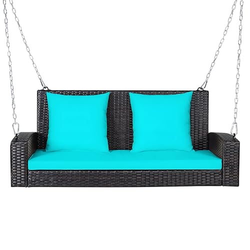 Image of Patio Outdoor Swing for Balcony Double Seater Without Stand | Weather Resistant Rattan & Wicker Hammock Jhula for Adults