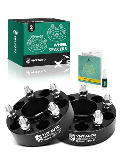 YHTAUTO 5x4.5 Hub Centric Wheel Spacers 1.5 Inch Fits Ford Mercury Lincoln Model, Explorer, Edge, Mustang, Ranger, MKX, Town Car, 5x114.3 Tire Spacers w/ 1/2'-20 Studs 70.5mm Hub Bore 2PCS Black 5 Lug
