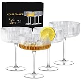 Coupe Glasses Set of 4, 10 oz Ribbed Martini Glasses, Hand Blown Cocktail Glasses, Bar Drinking Glasses, Gift Boxed Drinking Glasses Set Pefect for Espresso Martini, Manhattan, Cocktail, Champagne -  CL FUN