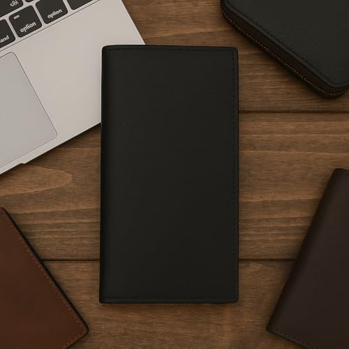 RFID Blocking Bifold Genuine Leather Credit Card ID Holder Long Wallet (Black)3