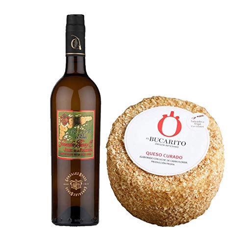 Pack de Vino Fino en Rama Tio Pepe y Queso Curado Emborrado Pasteurizado - Vino de 75 cl y Queso de 850 g aprox - Mezclanza