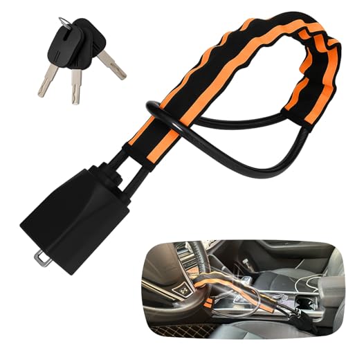 Reflective Stripe Steering Wheel Lock,Seat Belt Lock,Car Anti-Theft Lock Device,Wheel Locks Suitable for Cars SUV Golf Cart Trucks with 3 Keys,(Orange)