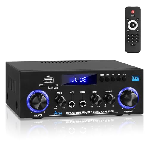 AK50 Amplificadores Bluetooth RMS 60WX2 Receptores de amplificador estéreo de audio doméstico 2.0 canales máx. 400 W salida mini amplificador de potencia amplificadores con radio FM, eco, micrófono