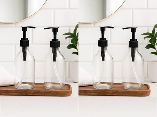 Image of Round Pump Bottle Soap Dispenser | Refillable Transparent Plastic Lotion Bottle | Empty Liquid Container for Soap, Shampoo, Lotion & Essential Oils (300 ML, Pack of 4)