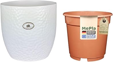 Set - SK Soendgen Keramikübertopf Boston ø27 - Weiss-matt Kulturtopf ø24, hochwertiges Wohnambiente