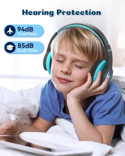 seenda Kids Bluetooth Headphones Boys, JCH-01 Kids Wireless Headphones for School, 85/94dB Volume Limited, 45H Playtime, 3 Lighting Modes, Built-in Mic Headset with Aux Cord for iPad/Tablet/Travel - Image 3