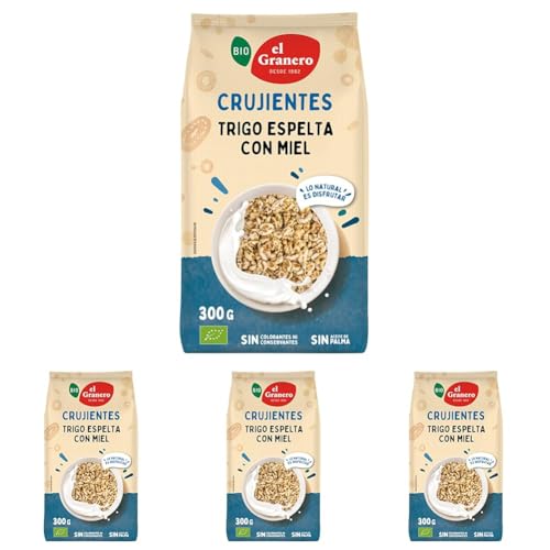 EL GRANERO INTEGRAL TRIGO ESPELTA HINCHADO CON MIEL BIO, 300 g (Paquete de 4)