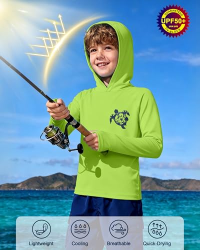 Image of Boys Rash Guard Swim Hoodie, Kids Long Sleeve Sun Fishing Shirts