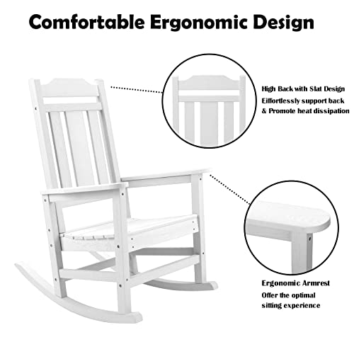 Homehua Patio Rocking Chair Set Of 2, All Weather Resistant Outdoor Indoor Fade-Resistant Patio Rocker Chair，Stable Durable Smooth Rocking, Comfortable Easy To Maintain, Load Bearing 350 Lbs - White #TOP3
