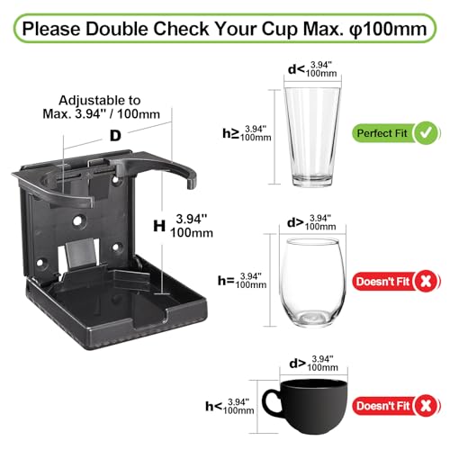 Spurtar 2pcs Car Cup Holder Fit Most Size Mugs Water Bottle Drink 60-100MM/2.36-3.94INCH Adjustable Folding Wall Car Desk Cup Holder for Trucks, RVs, Vans, Boats, Campers, Caravans - Image 2