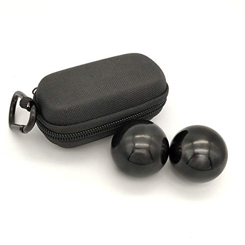 Baoding Fitness Ball, 2pcs 1.57Inch Solid Steel Health Exercise Massage Handball Boiled Black