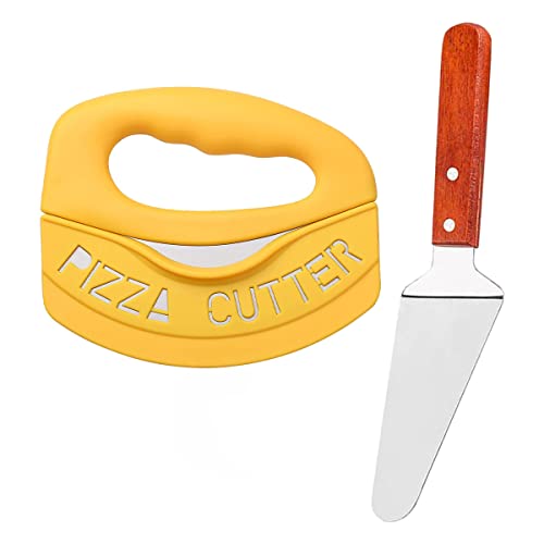 Image of P-Plus International Pizza Cutter and Serving Turner - Pizza Serving Turner - Pizza Cutter Tool - Pizza Spatula - Pizza Cutter Wheel (Set of 2)