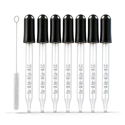 Image of Eye Dropper Set for Essential Oils,8Pcs 1ml Pipettes Dropper with Black Rubber Head, Calibrated Thick Glass Medicine Dropping Pipettes for Liquid, Straight-Tip