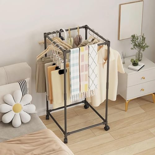 Image of Single Pole Coat Hanger /Cloth Stand /Garment Stand with Bottom Shelves - Metal Garment Rack for Organized Storage 8 Hook (Black-1th)