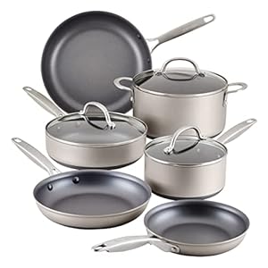 Anolon Achieve Hard Anodized Nonstick Cookware Pots and Pans Set, 9 Piece – Silver